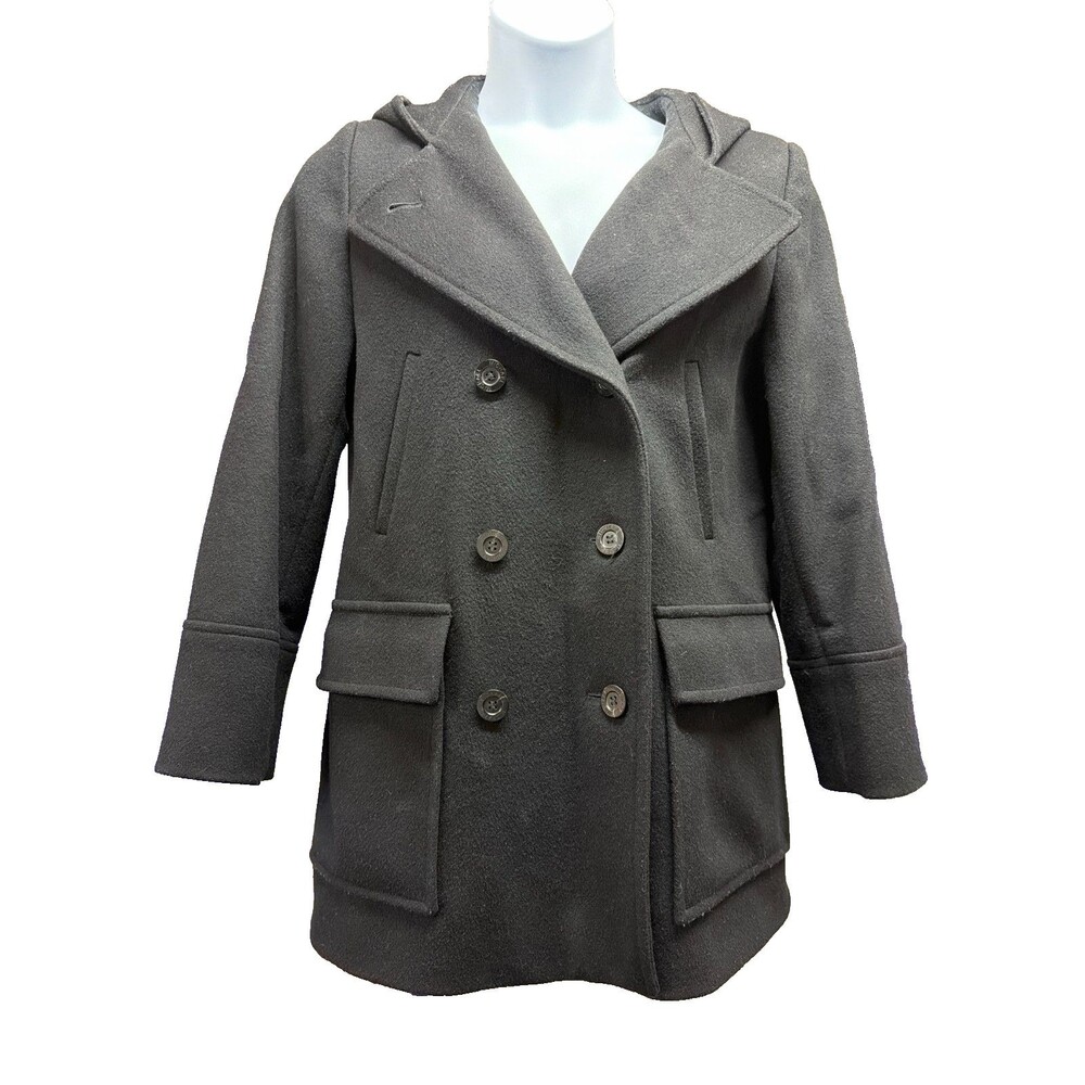 Michael Michael Kors Wool‎ Hooded Coat Women's Size 10 Black Double Breasted